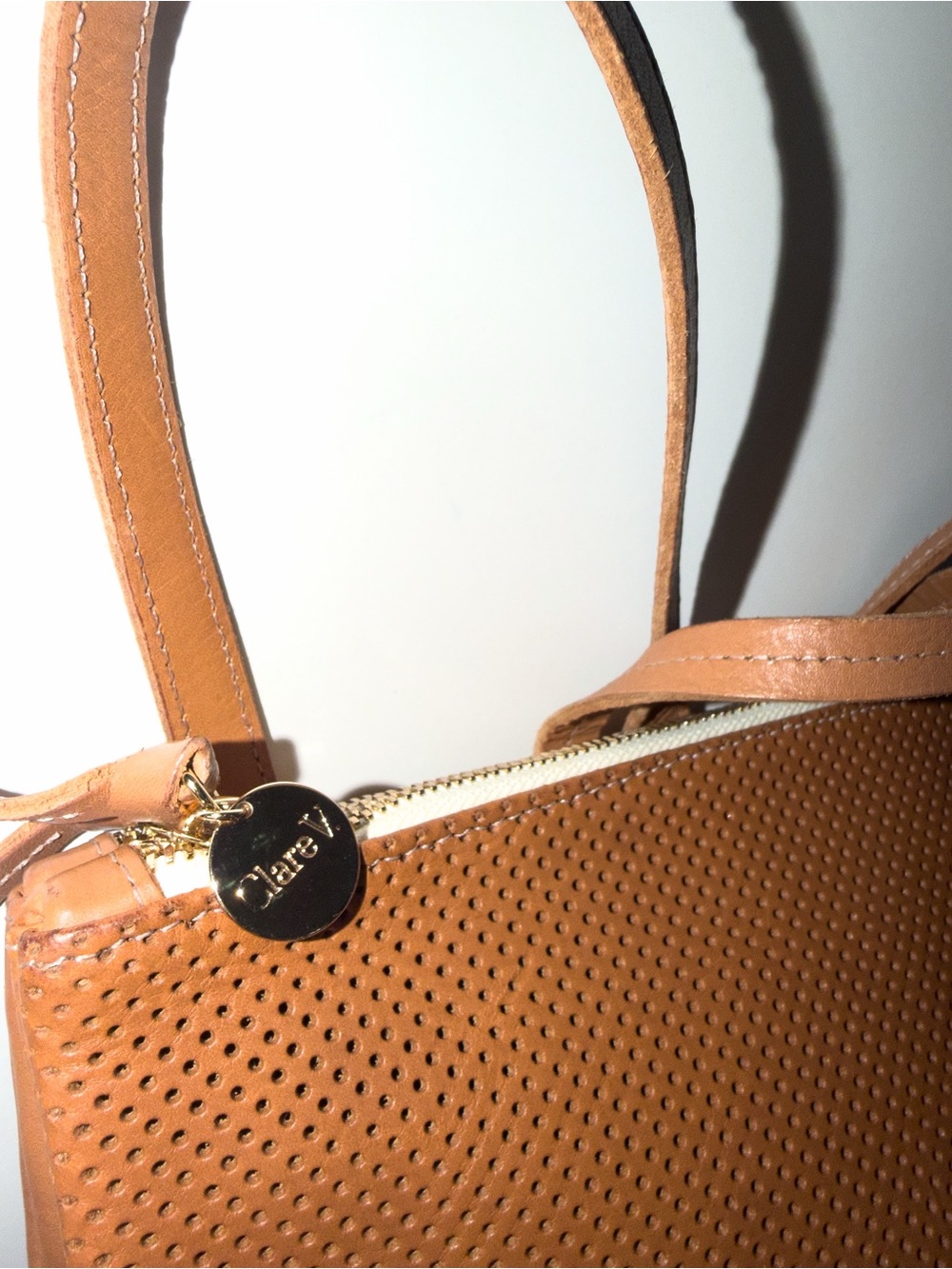 Clare V. Tan Perforated Leather Backpack Tote - Women's Convertible Bag - Picture 4 of 10